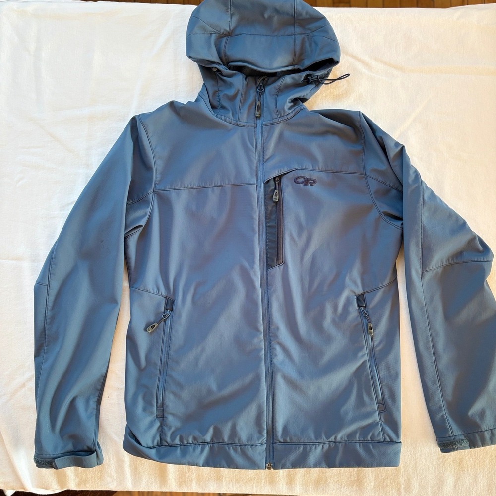 Outdoor Research Womens Hooded Jacket Blue Medium M Fleece Lined Softshell